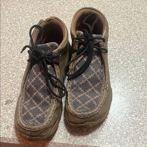 Brown Moccasin-Style Casual Shoes with Patterned Top